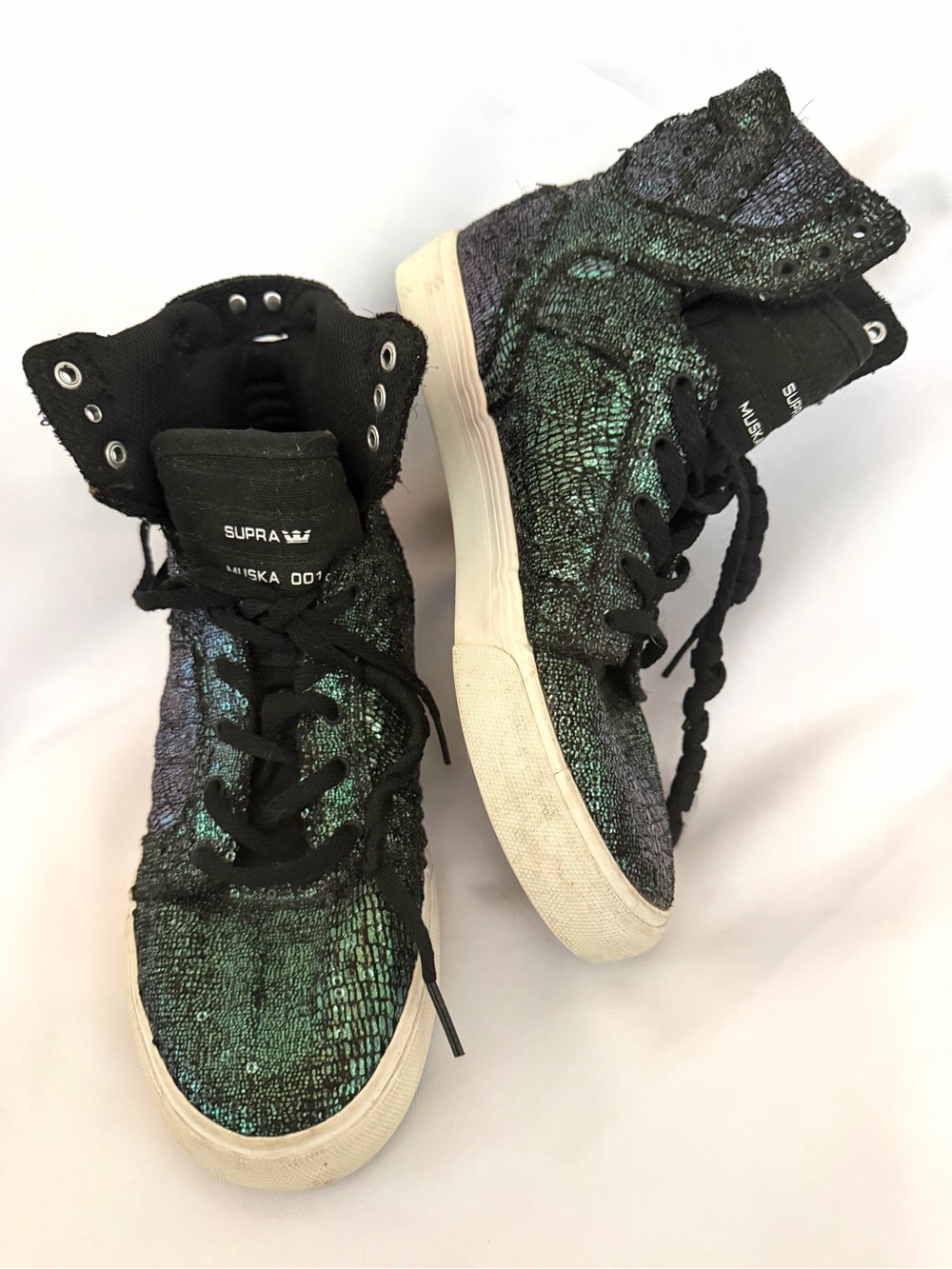 Supra design by Muska iridescent sequin black and teal upper-Blue High Top